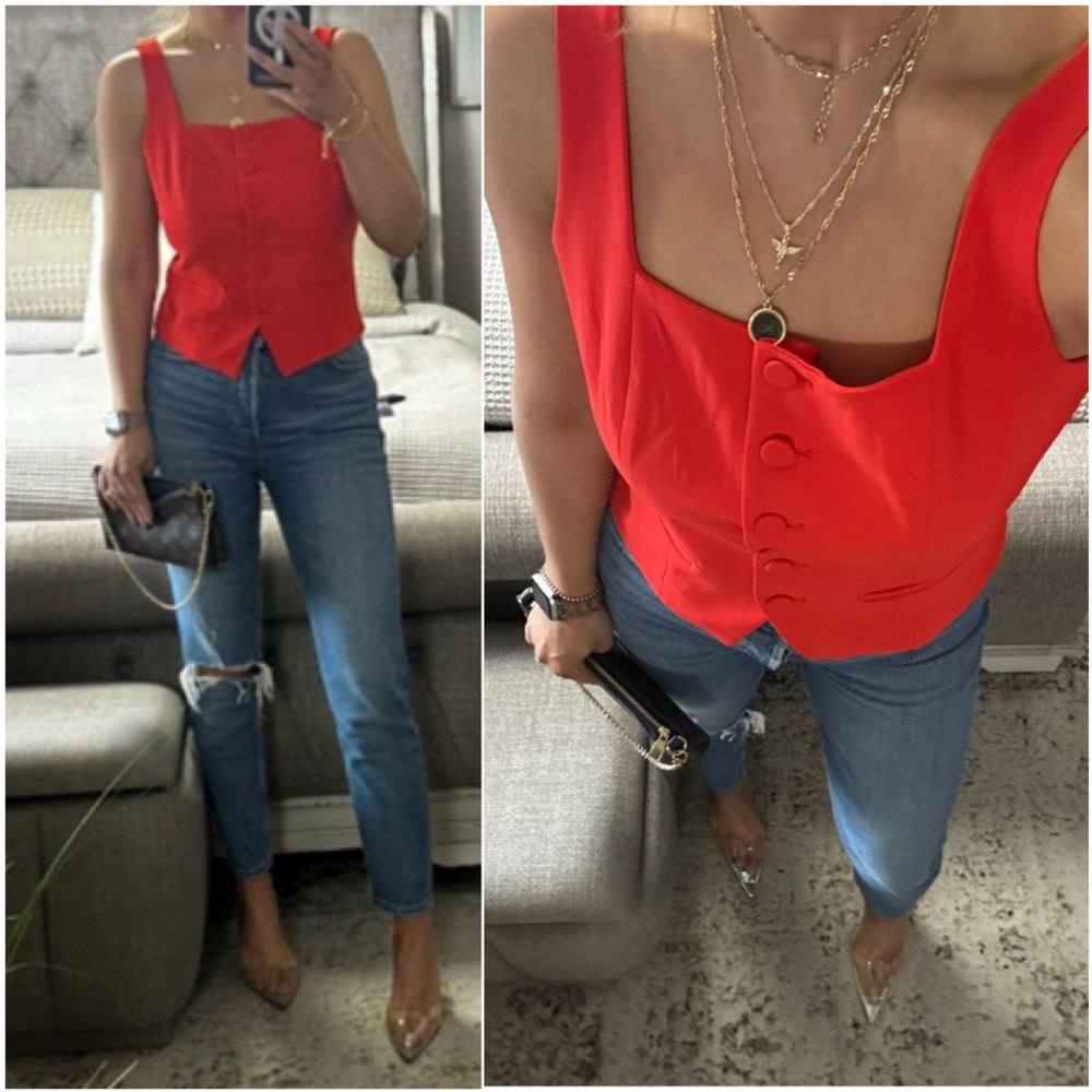 New❤️ Poppy Red Button-Front Vest